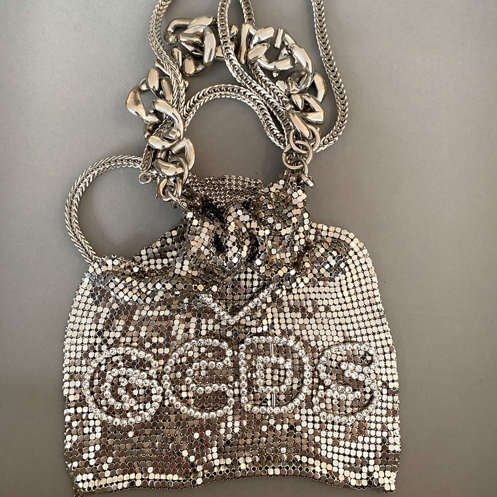 GCDS metal chain link bag w/ crystal logo